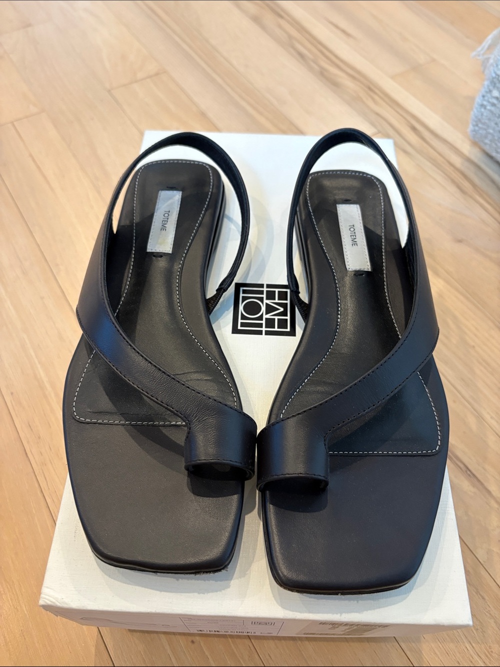 Toteme Black Leather Square-Toe Slingback Sandals